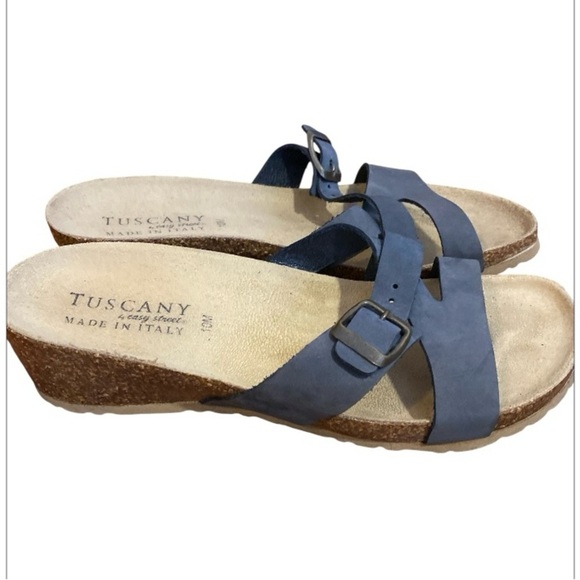 Tuscany By Easy Street Made in Italy Women's Blue Sandals suede straps size 10 - Picture 4 of 8